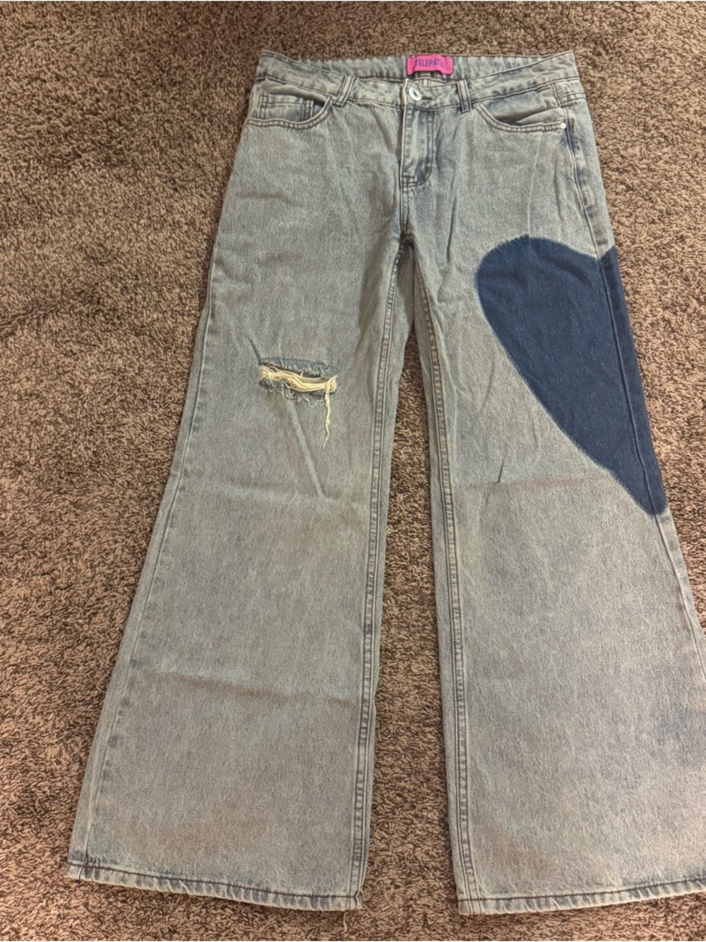 Bootcut Gray Women's Jeans with Navy Heart Patch